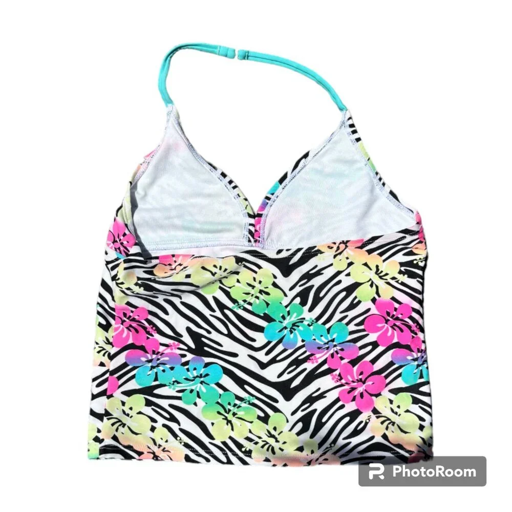 OP Girl's Tropical Hawaiian 2 Piece Tankini‎ Swimsuit Bikini sz M 7-8